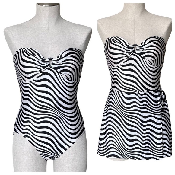Gottex Zebra Print Bandeau Swimsuit Sz 12 With Matching Mini Skirt Cover-Up Sz M - Picture 1 of 10